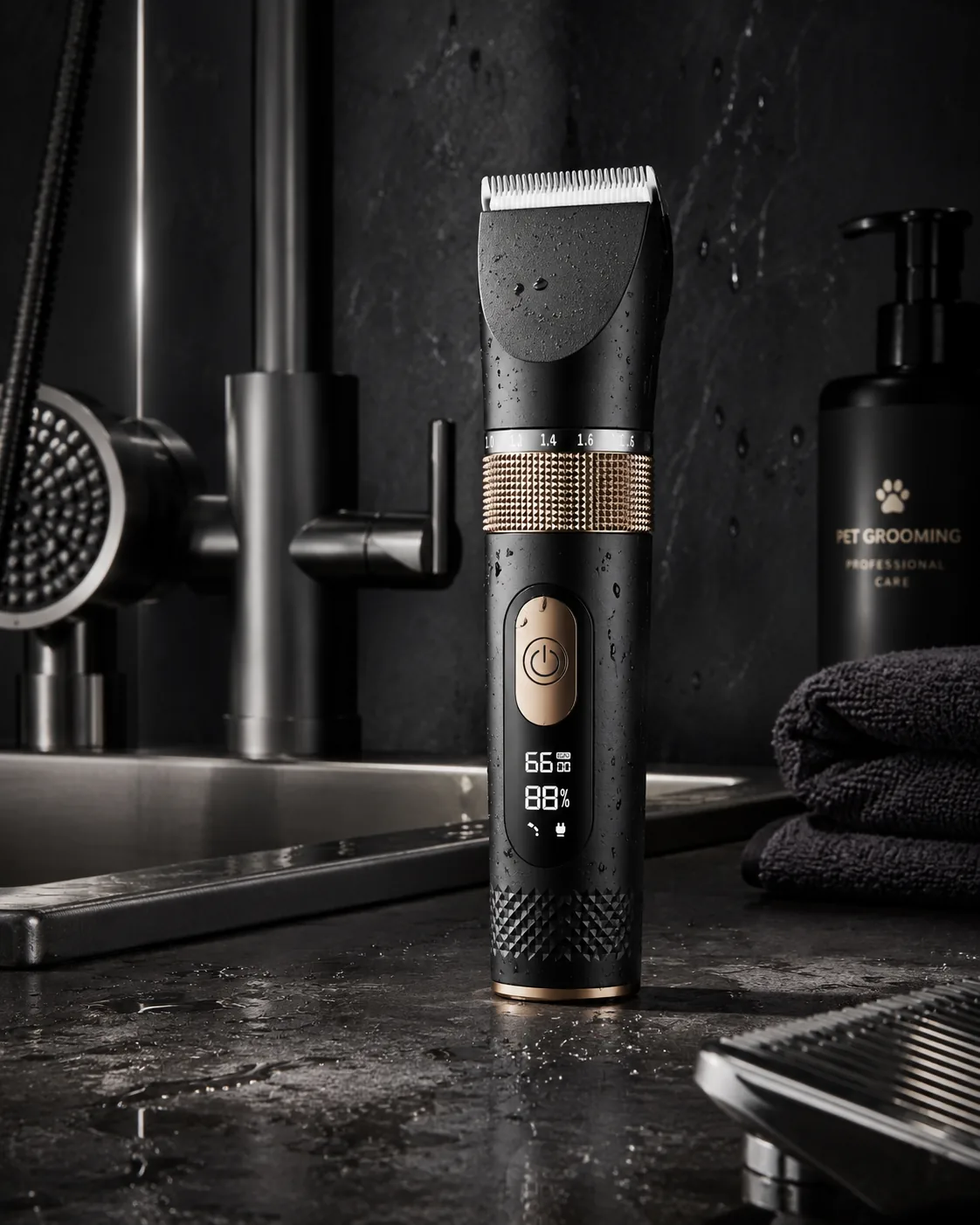 PETIMAO grooming clipper in a dark bathroom setting