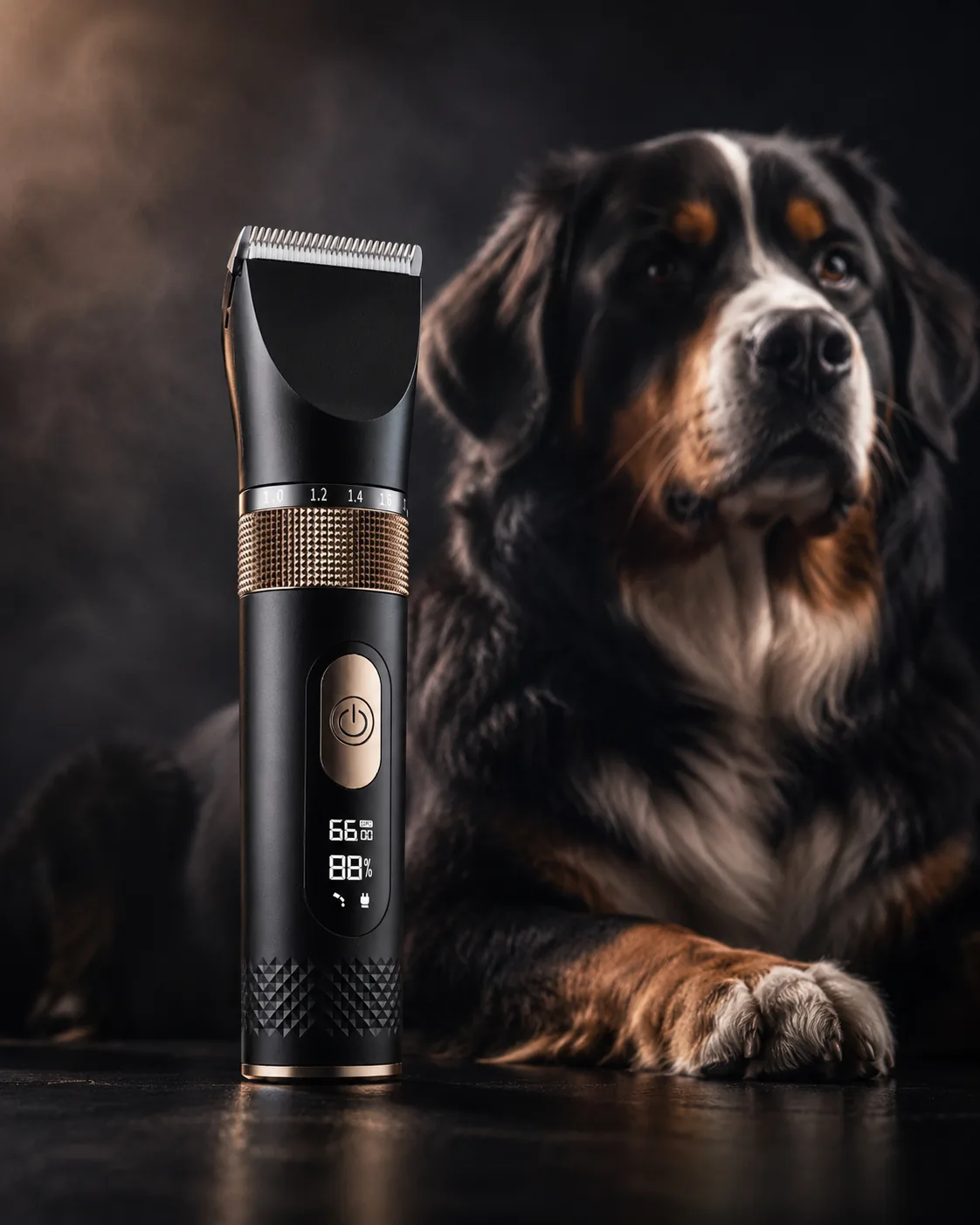 PETIMAO grooming clipper beside a large dog