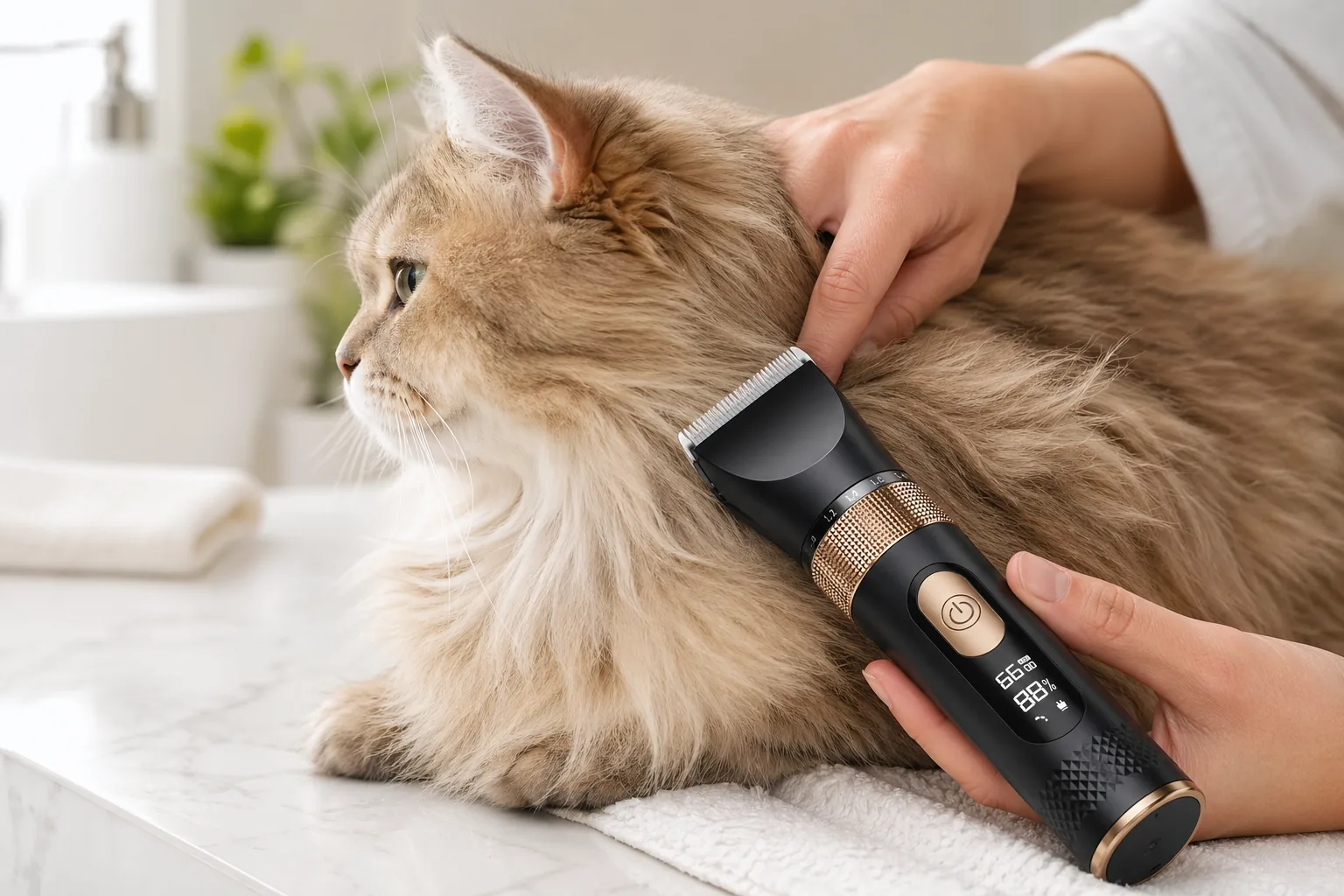 Relaxed cat grooming lifestyle image